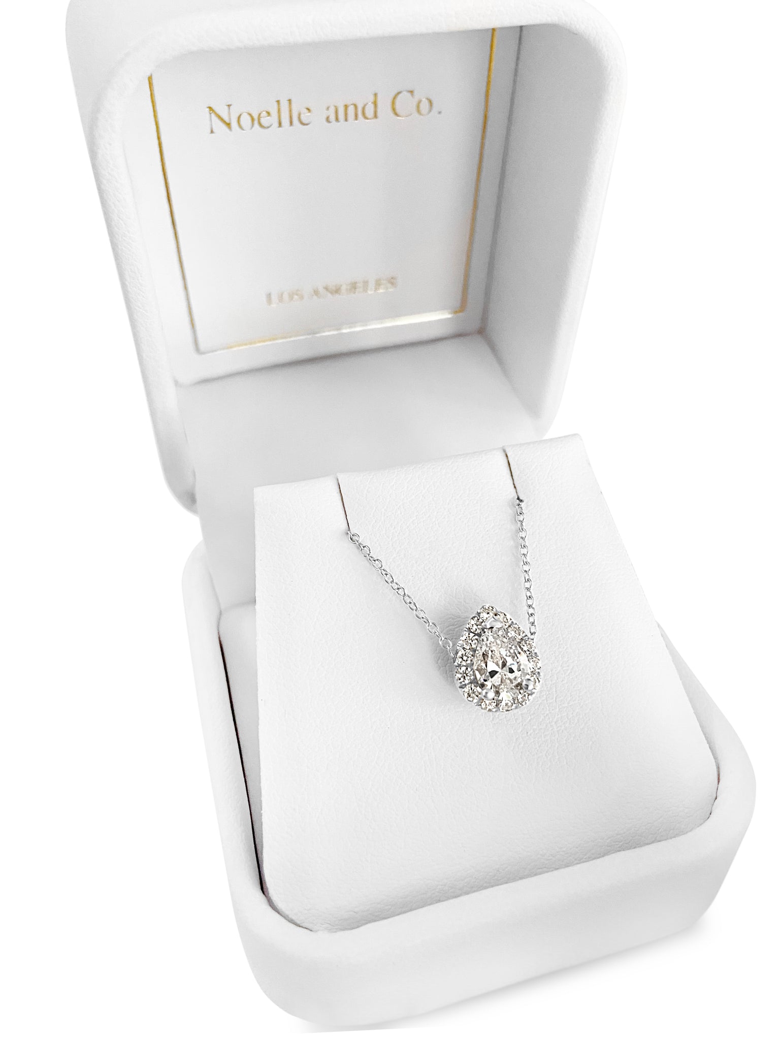 Naomi Pear Halo Diamond Necklace