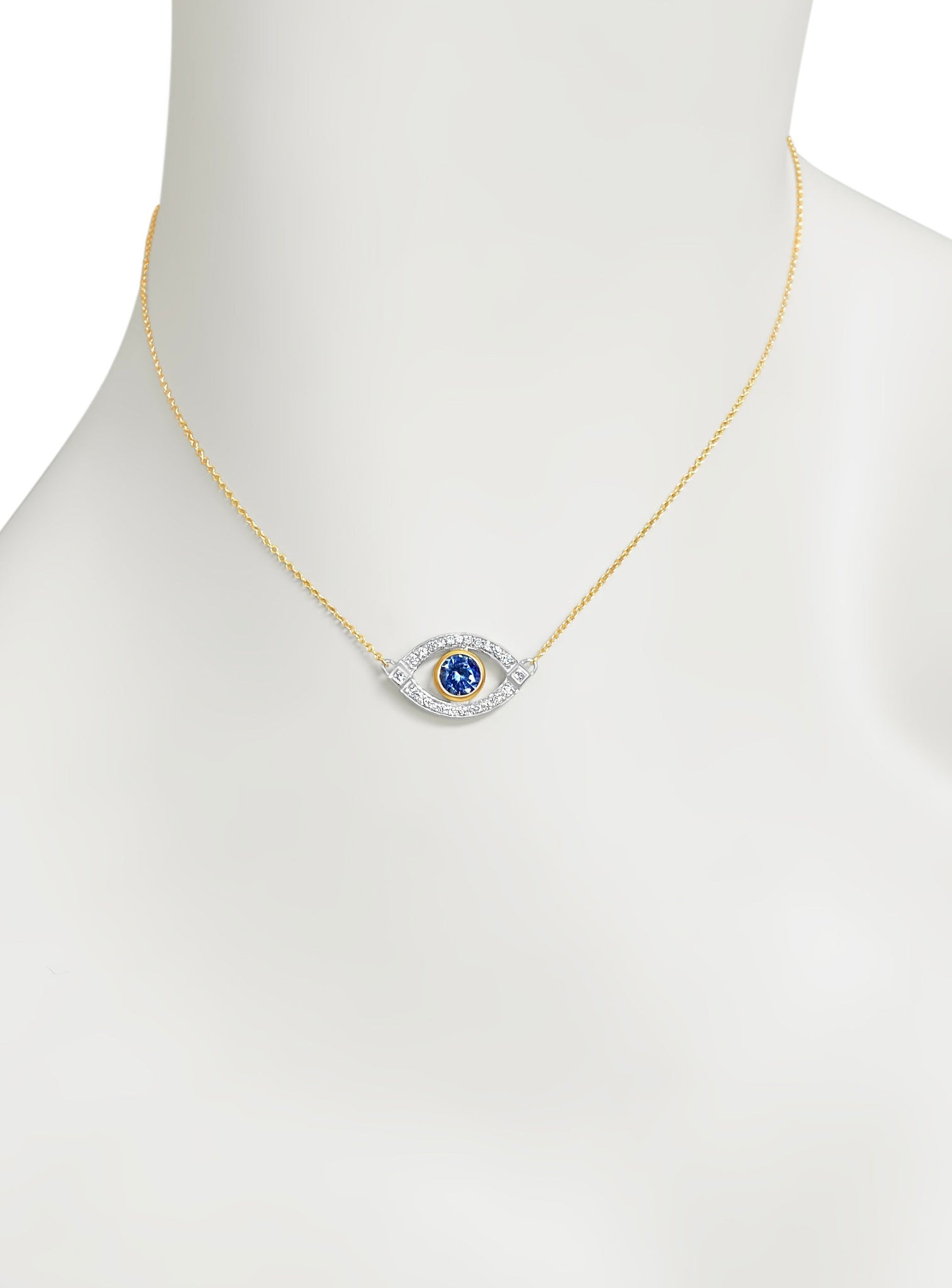 Blue Sapphire and Diamond Evil Eye Two-Tone Necklace